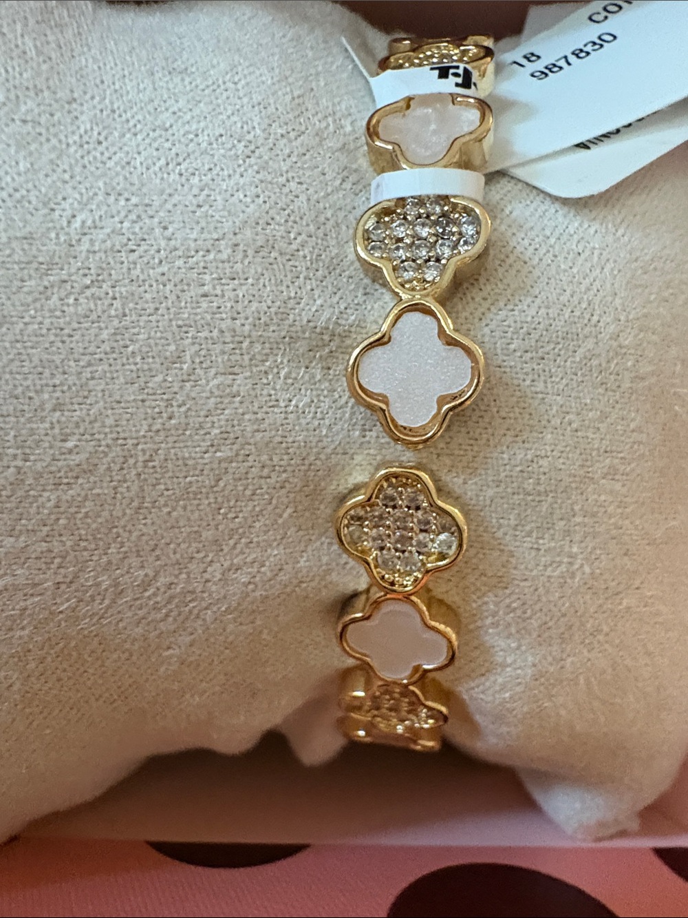 Piper K Gold-Tone White Clover Link Bracelet with Crystal Accents
